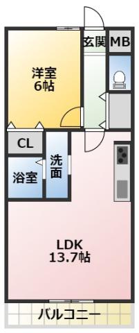 アンプルールリーブルKOIKEII A(1LDK/2階)の間取り写真