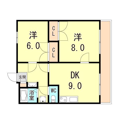 ヴィ フォレストI・II(2DK/3階)の間取り写真