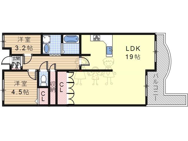 南海住吉清水丘グリーンコート(2LDK/3階)の間取り写真