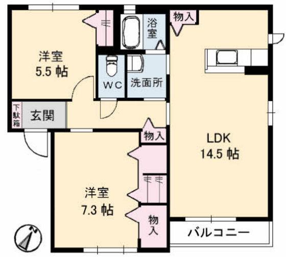サン・カーサK(2LDK/2階)の間取り写真