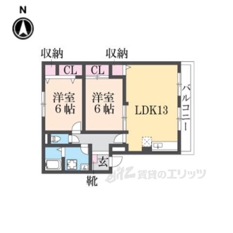 アーバンハウス鴨川(2LDK/2階)の間取り写真