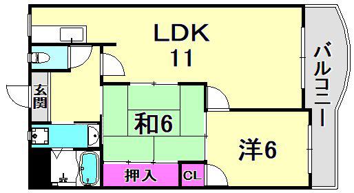 ベルカンポ甲子園(2LDK/3階)の間取り写真