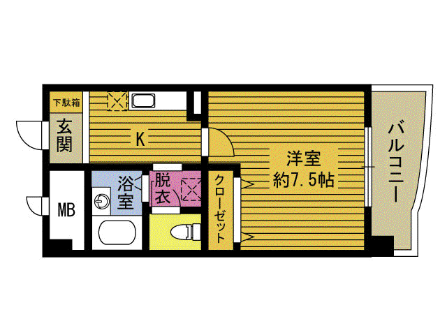 アスター大道(1K/2階)の間取り写真