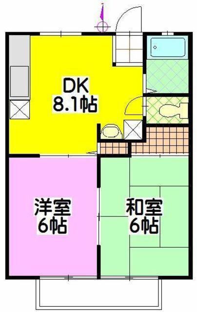 ヴィヴァース絹の台 B(2DK/2階)の間取り写真