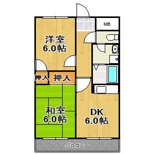 姫島ローズハイツII(2DK/3階)の間取り写真
