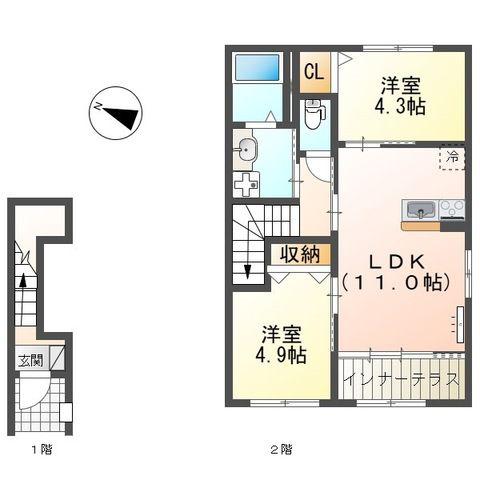 ブラン メゾンⅢ(2LDK/2階)の間取り写真