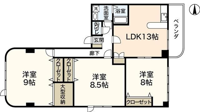 ウィンディア八幡(3LDK/4階)の間取り写真