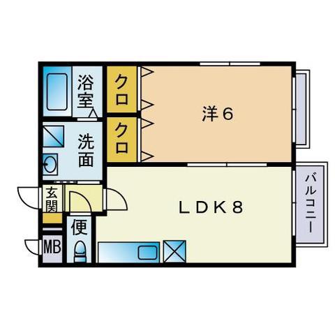 アムールKATSU(1LDK/2階)の間取り写真