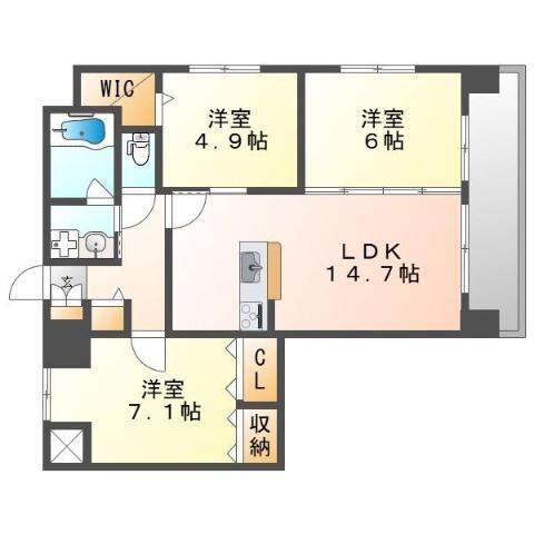 ウイング宝町ファイブ(3LDK/9階)の間取り写真