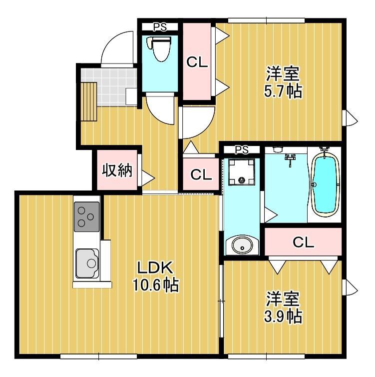 ライブリックス.2棟(2LDK/2階)の間取り写真