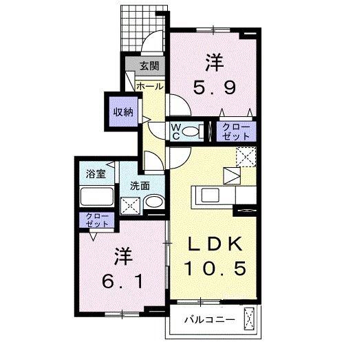 アイランド ヒルズ II(2LDK/1階)の間取り写真