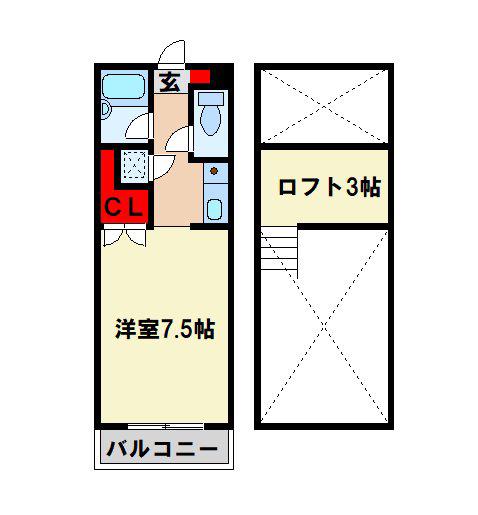 OAK VILLAちくしの 10TH(1K/1階)の間取り写真