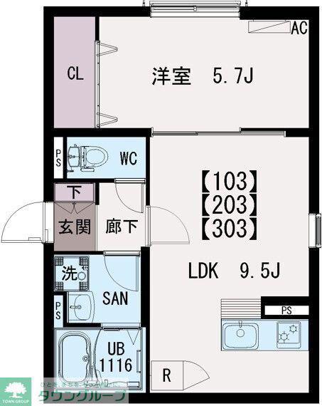 IRIS COURT TX六町(1LDK/2階)の間取り写真
