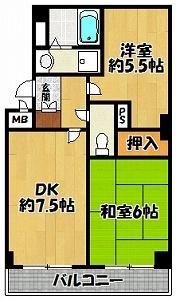 グランヴィア南が丘(2DK/1階)の間取り写真
