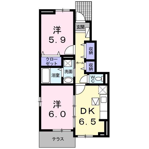 ソレイユ四ツ谷B(2DK/1階)の間取り写真