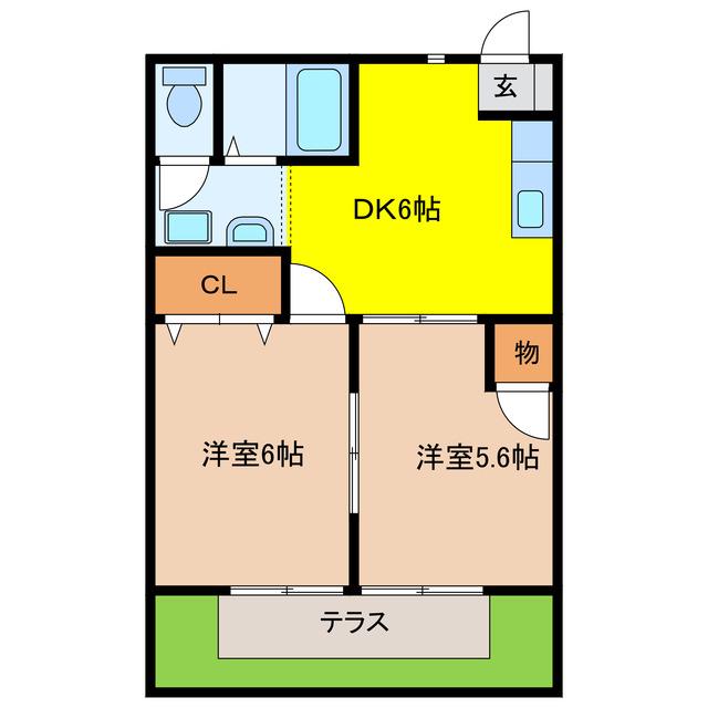 フラット長松B(2DK/1階)の間取り写真