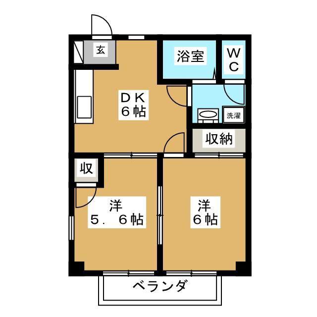 フラット長松 B(2DK/2階)の間取り写真