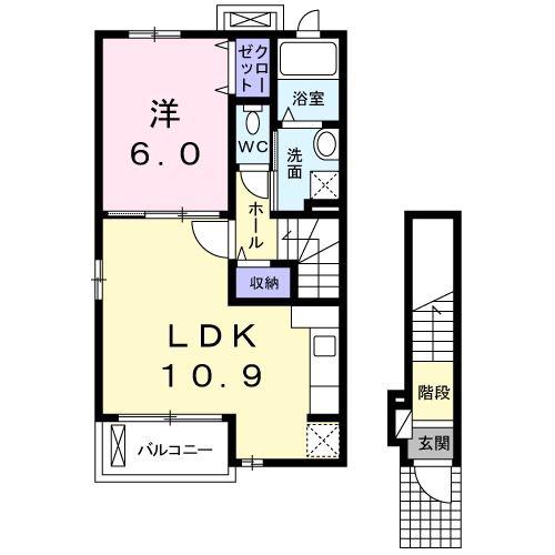 リニモ 長久手古戦場駅 徒歩9分 2階建 築14年(1LDK/2階)の間取り写真