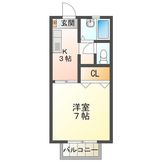 ウィンディ―南楠A(1K/2階)の間取り写真