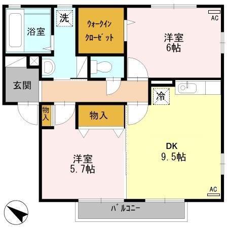 アルブル エストレジャ(2DK/2階)の間取り写真