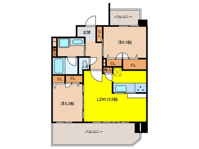 那珂川ヒルズ(2LDK/3階)の間取り写真