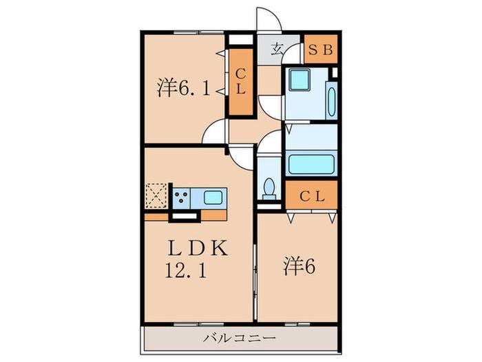 南塚口メディエートプラザII(2LDK/1階)の間取り写真