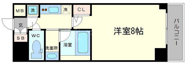 QCフラット北堀江(1K/2階)の間取り写真
