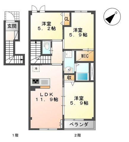 シュプロスI(3LDK/2階)の間取り写真