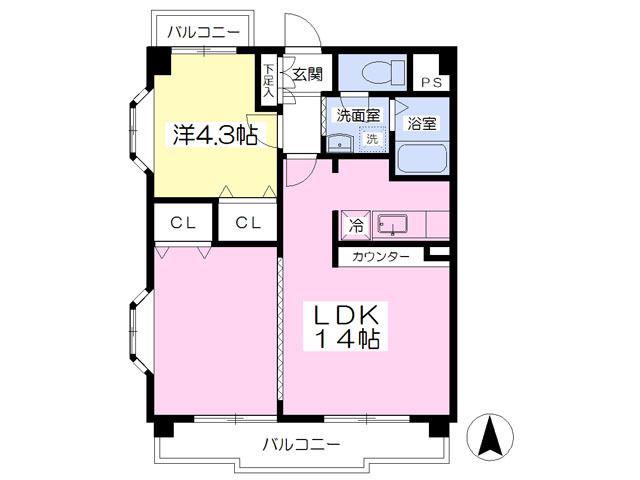 ロイヤルパレス駅西(1LDK/7階)の間取り写真