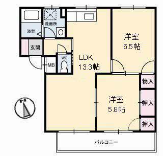 フローレンス明日香(2LDK/2階)の間取り写真