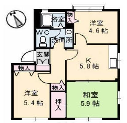 ディアス33 B棟(3K/2階)の間取り写真