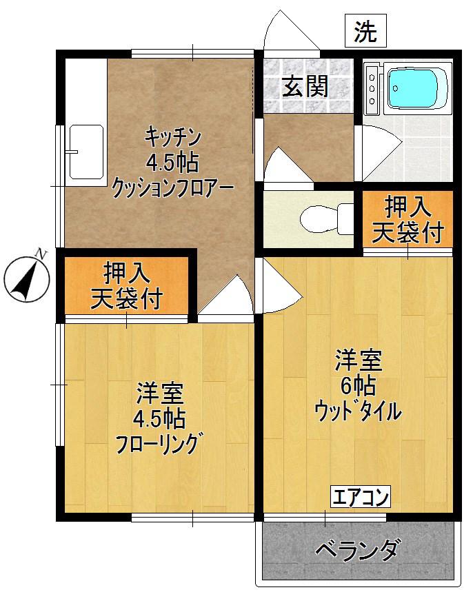 鎌田荘(2K/2階)の間取り写真