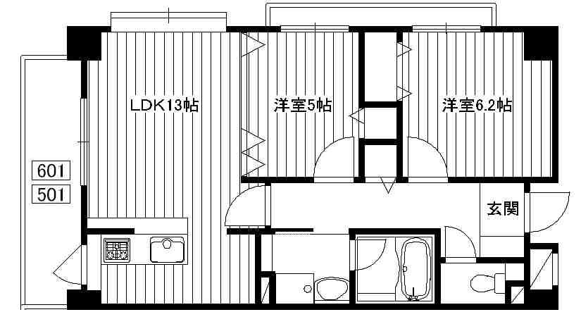 APARTMENTH500(2LDK/6階)の間取り写真