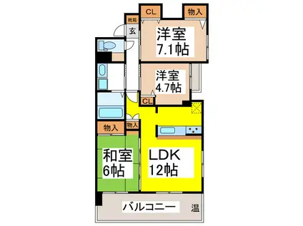 グランシティ青木島エステージ(3LDK/7階)の間取り写真
