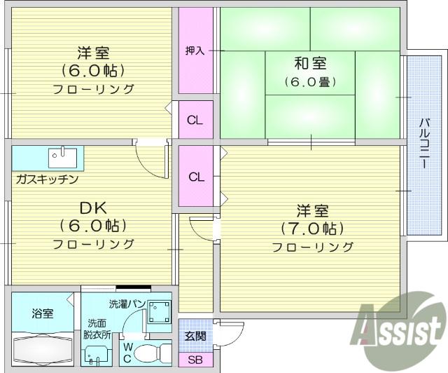 ロイヤルシャトー今泉B(3DK/2階)の間取り写真