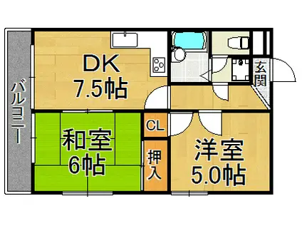 ダンディライオン宝塚Ⅱ(2DK/1階)の間取り写真
