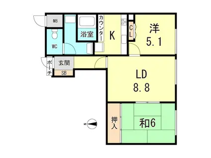 芦屋サニーヒル東館(2LDK/3階)の間取り写真