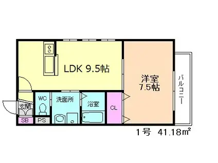 グランヴェル姫島(1LDK/2階)の間取り写真
