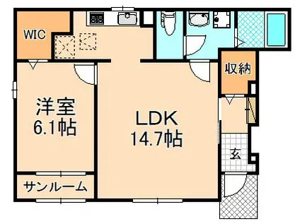パーク・エノコダ(1LDK/1階)の間取り写真