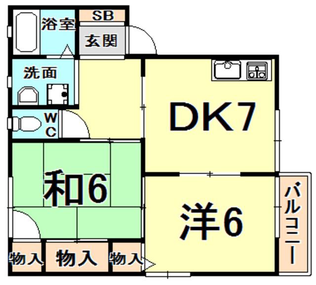 ドミール伏原(2DK/2階)の間取り写真