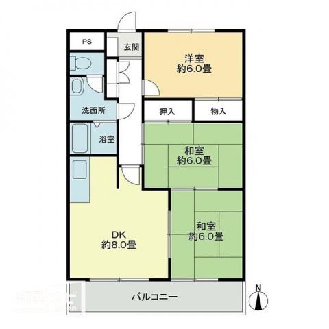 オーキッドテラス志津川(3DK/5階)の間取り写真