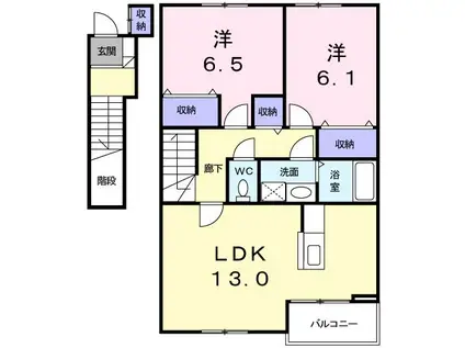 ハピネスホームI(2LDK/2階)の間取り写真