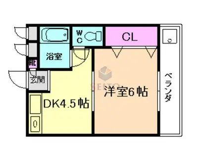 服部マンション(1DK/4階)の間取り写真