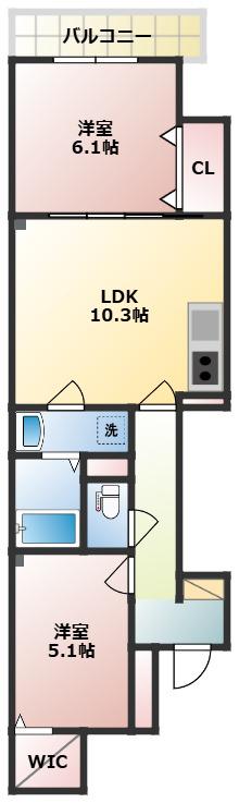 クリエオーレ天理(2LDK/3階)の間取り写真