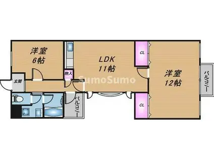 サンヒルズ芦屋I(2LDK/3階)の間取り写真