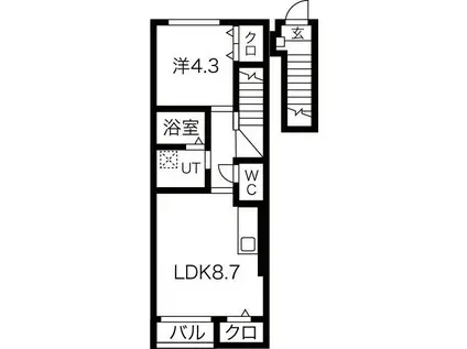 ヒナハウス(1LDK/2階)の間取り写真