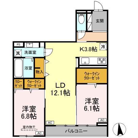 CLASSEUM仙台小田原 I(2LDK/2階)の間取り写真