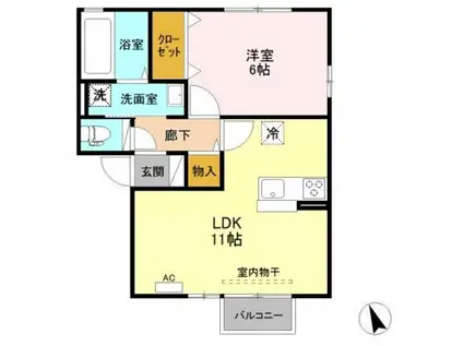 アムール中央(1LDK/2階)の間取り写真
