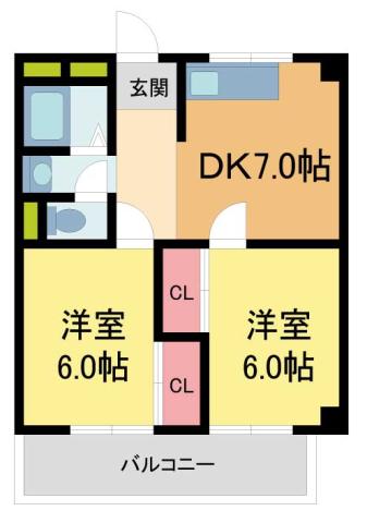 鳴尾ハイツ(2DK/3階)の間取り写真