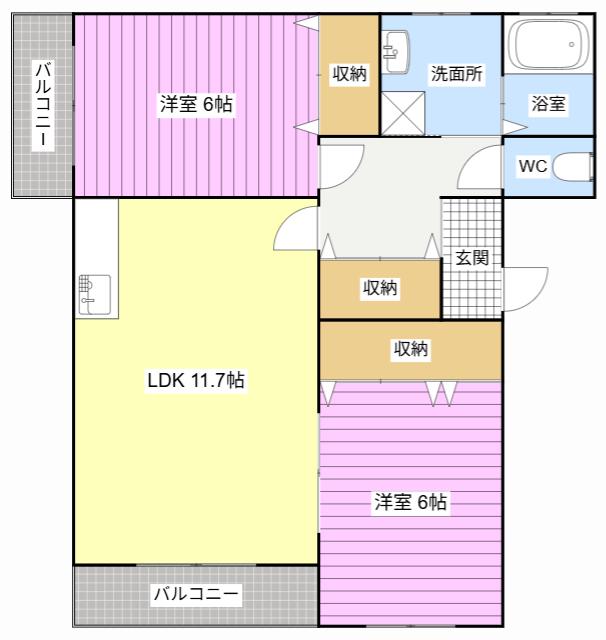 パラディア(2LDK/2階)の間取り写真